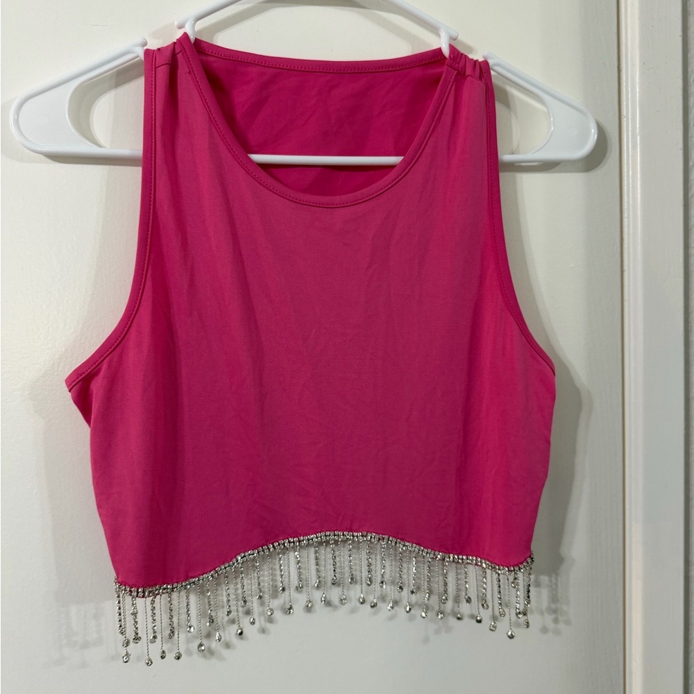 Pink Rhinestone Women's Crop Top